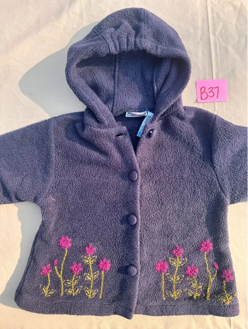 Koala Kids Purple Fleece Floral Hooded Jacket 12M (B37)